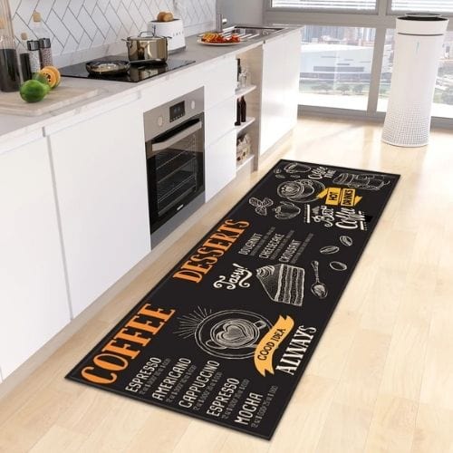 Tapis de Cuisine | Kilim Motif Café - Tapinna® Noir / Rectangulaire / 40x60cm