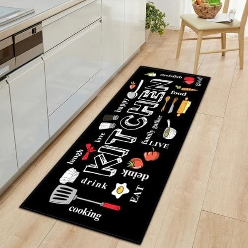 Tapis de Cuisine | Kilim Uni - Tapinna® Noir / Rectangulaire / 40cmx60cm (1 Pièce)