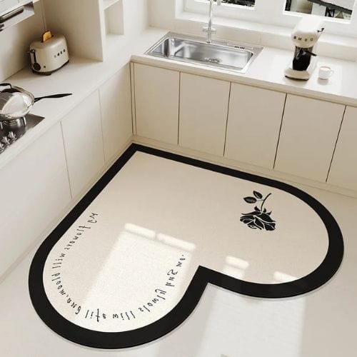 Tapis de Cuisine | Moderne Forme Cœur - Tapinna® Noir et Blanc / Cœur / 70x70cm