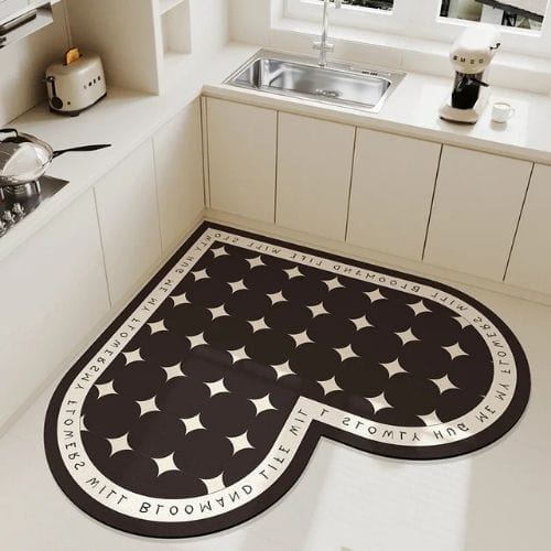 Tapis de Cuisine | Moderne Forme Cœur - Tapinna® Noir et Blanc / Cœur / 70x70cm