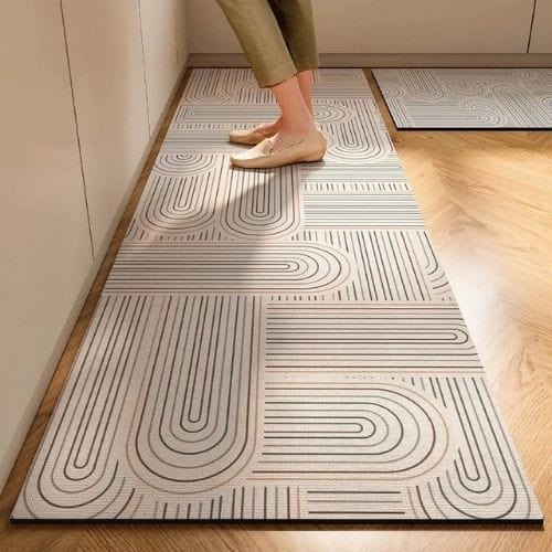 Tapis de Cuisine | Moderne Longue Bande Motif Imprimé - Tapinna® Gris / Rectangulaire / 40x60cm