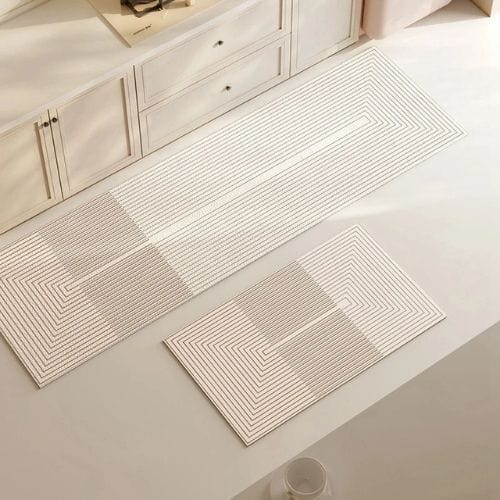 Tapis de Cuisine | Moderne Scandinave Uni Motif Rayé - Tapinna® Beige / Rectangulaire / 40x60cm (1 Pièce)