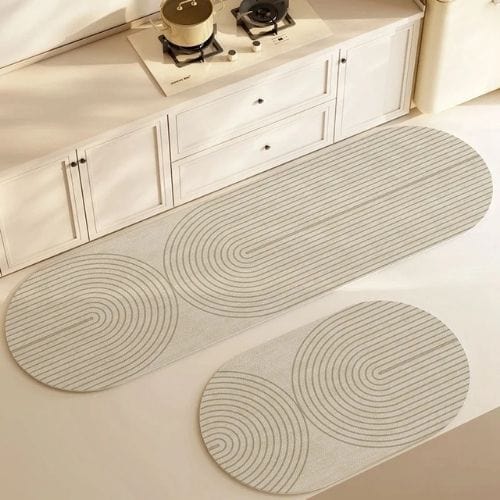 Tapis de Cuisine | Moderne Scandinave Uni Motif Rayé - Tapinna® Marron / Ovale / 40x60cm (1 Pièce)