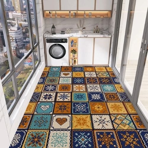 Tapis de Cuisine | Moderne Vintage Imprimé Carrelage - Tapinna® Coloré / Rectangulaire / 50x80cm