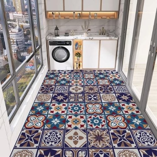 Tapis de Cuisine | Moderne Vintage Imprimé Carrelage - Tapinna® Coloré / Rectangulaire / 50x80cm