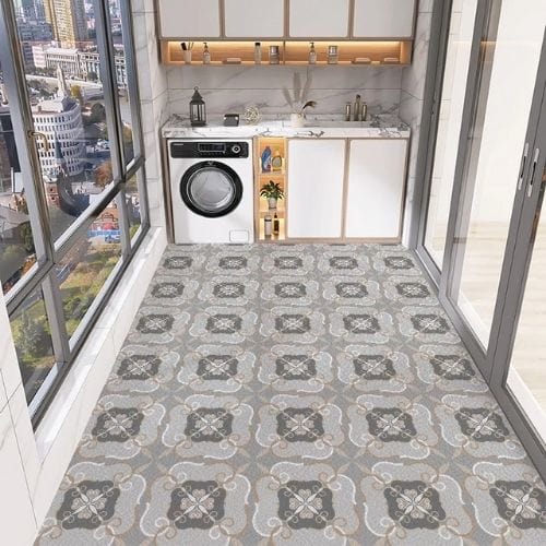 Tapis de Cuisine | Moderne Vintage Imprimé Carrelage - Tapinna® Gris / Rectangulaire / 50x80cm