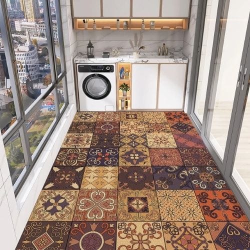 Tapis de Cuisine | Moderne Vintage Imprimé Carrelage - Tapinna® Marron / Rectangulaire / 50x80cm