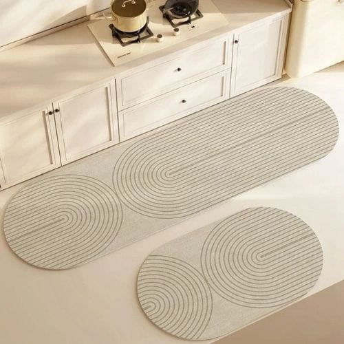 Tapis de Cuisine | Persan Motif Rayé - Tapinna® Gris / Ovale / 40x60cm S (1 Pièce)