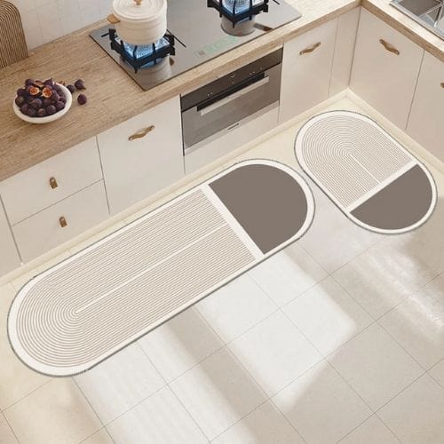 Tapis de Cuisine | Persan Motif Rayé - Tapinna® Gris / Ovale / 40x60cm S (1 Pièce)