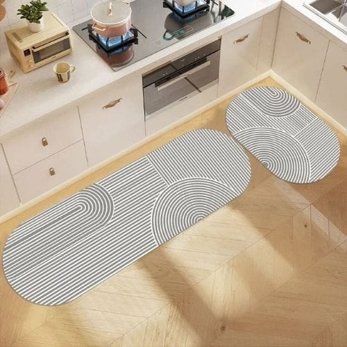 Tapis de Cuisine | Persan Motif Rayé - Tapinna® Gris / Ovale / 40x60cm S (1 Pièce)