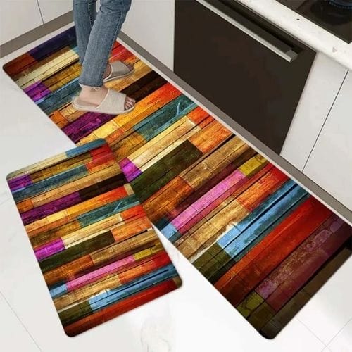 Tapis de Cuisine | Vintage Grain Bois Motif Rayé - Tapinna® Coloré / Rectangulaire / 50x80cm