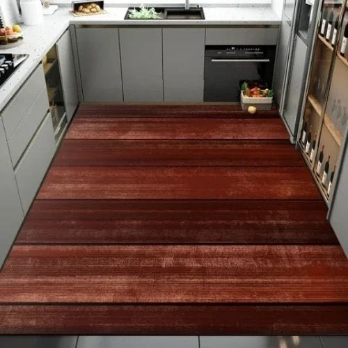 Tapis de Cuisine | Vintage Grain Bois Motif Rayé - Tapinna® Marron / Rectangulaire / 50x80cm
