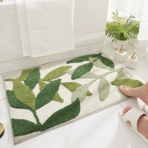 Tapis de Douche | Moderne Poil Ras Motif Feuille Verte - Tapinna® Vert / Rectangulaire / 400x600mm