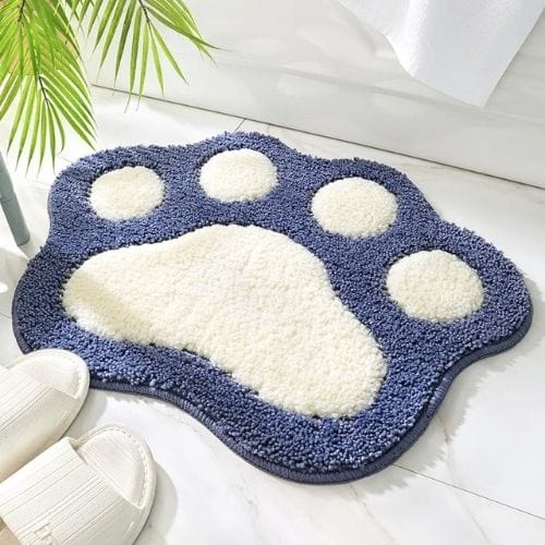 Tapis de Douche | Persan Poil Ras Forme Pied Chat - Tapinna® Bleu / Animal / 45x60cm