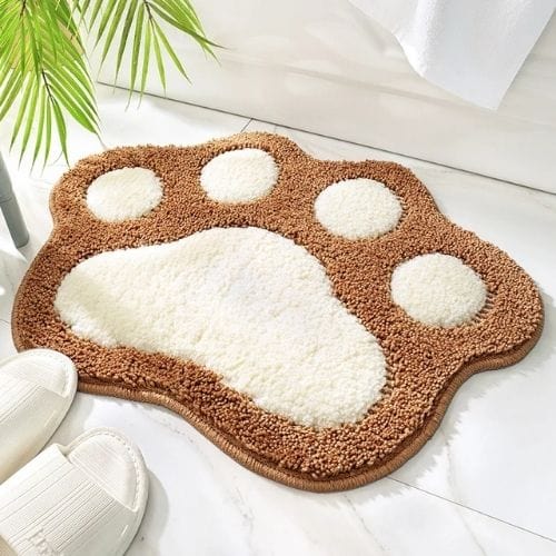 Tapis de Douche | Persan Poil Ras Forme Pied Chat - Tapinna® Marron / Animal / 45x60cm