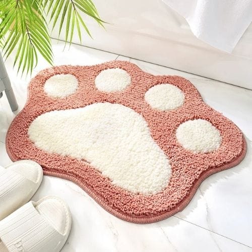 Tapis de Douche | Persan Poil Ras Forme Pied Chat - Tapinna® Rose / Animal / 45x60cm