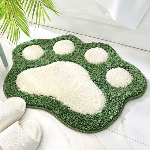 Tapis de Douche | Persan Poil Ras Forme Pied Chat - Tapinna® Vert / Animal / 45x60cm