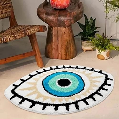 Tapis de Douche | Poil Ras Motif Œil - Tapinna® Coloré / Ovale / 40x60cm