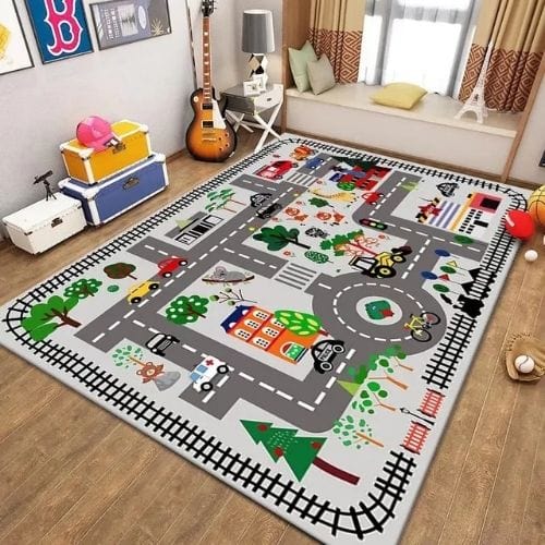 Tapis de Jeu | Route Moderne Enfant - Tapinna® Coloré / Rectangulaire / 50x80cm (19.6x31.5 Pouces)