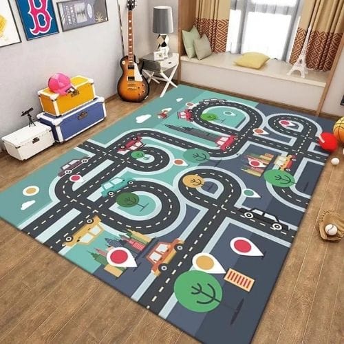 Tapis de Jeu | Route Moderne Enfant - Tapinna® Coloré / Rectangulaire / 50x80cm (19.6x31.5 Pouces)