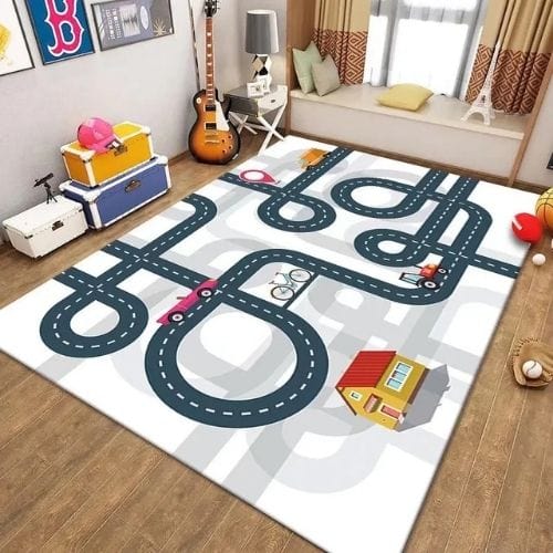 Tapis de Jeu | Route Moderne Enfant - Tapinna® Coloré / Rectangulaire / 50x80cm (19.6x31.5 Pouces)