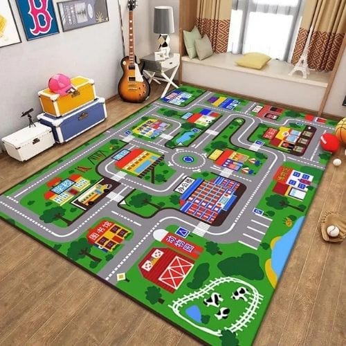 Tapis de Jeu | Route Moderne Enfant - Tapinna® Coloré / Rectangulaire / 50x80cm (19.6x31.5 Pouces)