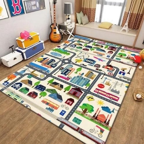 Tapis de Jeu | Route Moderne Enfant - Tapinna® Coloré / Rectangulaire / 50x80cm (19.6x31.5 Pouces)