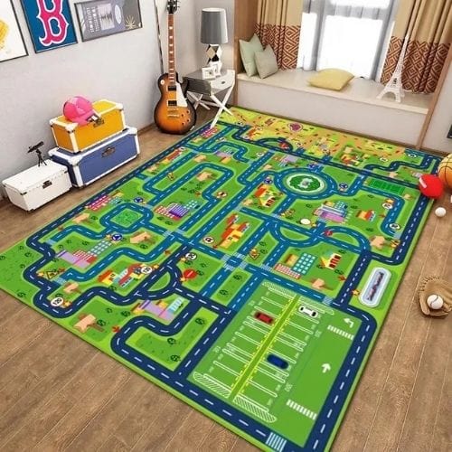 Tapis de Jeu | Route Moderne Enfant - Tapinna® Coloré / Rectangulaire / 50x80cm (19.6x31.5 Pouces)