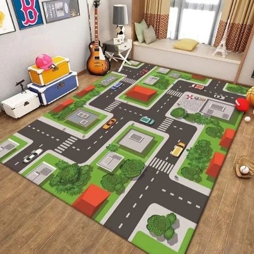 Tapis de Jeu | Route Moderne Enfant - Tapinna® Coloré / Rectangulaire / 50x80cm (19.6x31.5 Pouces)