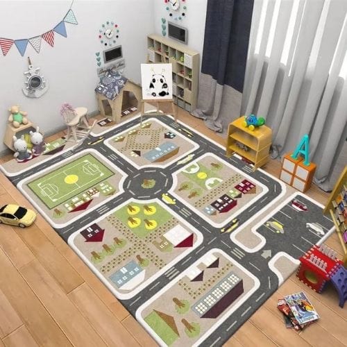 Tapis de Jeu | Route Moderne Enfant - Tapinna® Coloré / Rectangulaire / 50x80cm (19.6x31.5 Pouces)