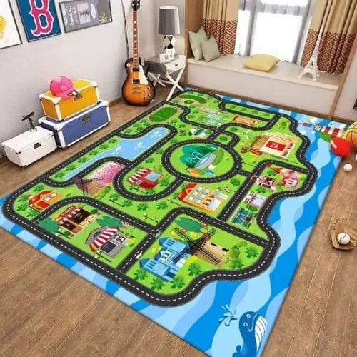 Tapis de Jeu | Route Moderne Enfant - Tapinna® Coloré / Rectangulaire / 50x80cm (19.6x31.5 Pouces)