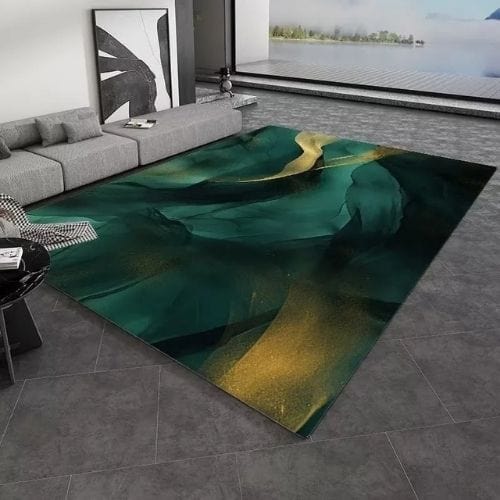 Tapis de Salon | Kilim Luxe Abstrait Marbre - Tapinna® Doré Vert / Rectangulaire / 60x90cm (Paillasson)