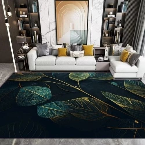 Tapis de Salon | Kilim Luxe Abstrait Marbre Végétal - Tapinna® Doré Vert / Rectangulaire / 60x90cm (Paillasson)
