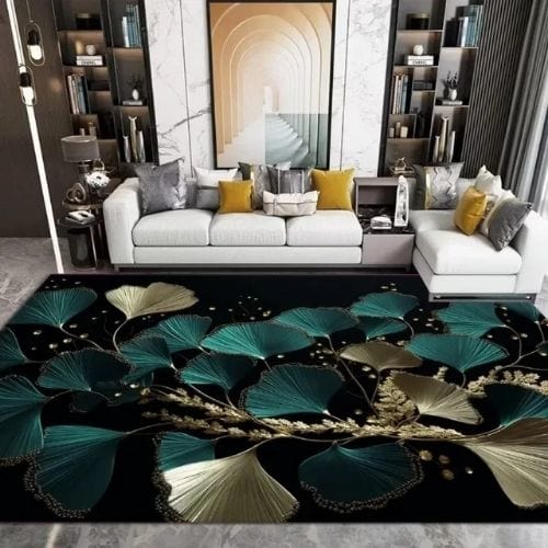 Tapis de Salon | Kilim Luxe Abstrait Marbre Végétal - Tapinna® Doré Vert / Rectangulaire / 60x90cm (Paillasson)
