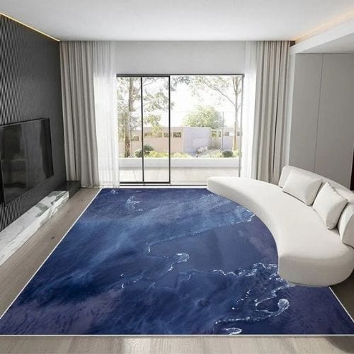 Tapis de Salon | Kilim Luxe Scandinave Abstrait Marbre - Tapinna® Bleu / Rectangulaire / 60x90cm (Paillasson)