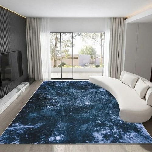 Tapis de Salon | Kilim Luxe Scandinave Abstrait Marbre - Tapinna® Bleu / Rectangulaire / 60x90cm (Paillasson)
