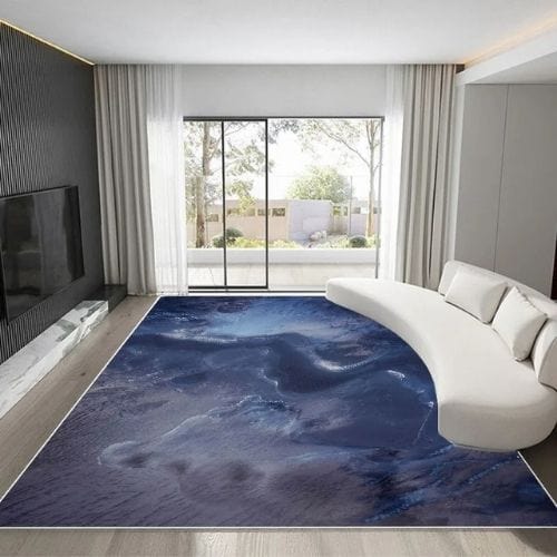 Tapis de Salon | Kilim Luxe Scandinave Abstrait Marbre - Tapinna® Bleu / Rectangulaire / 60x90cm (Paillasson)