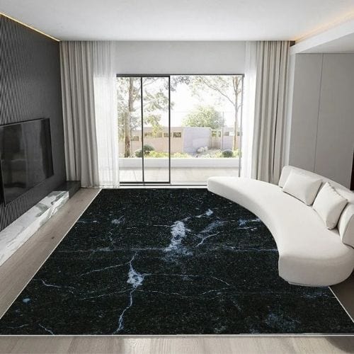 Tapis de Salon | Kilim Luxe Scandinave Abstrait Marbre - Tapinna® Noir / Rectangulaire / 60x90cm (Paillasson)