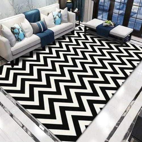 Tapis de Salon | Kilim Minimaliste Scandinave Abstrait - Tapinna® Noir et Blanc / Rectangulaire / 80x120cm