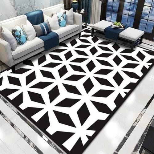 Tapis de Salon | Kilim Minimaliste Scandinave Abstrait - Tapinna® Noir et Blanc / Rectangulaire / 80x120cm