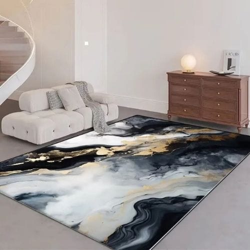Tapis de Salon | Kilim Moderne Luxe Design Marbre - Tapinna® Doré Gris / Rectangulaire / 60x90cm (Paillasson)