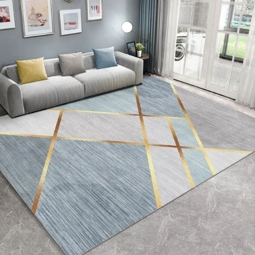 Tapis de Salon | Kilim Moderne Luxe Scandinave - Tapinna® Doré Bleu / Rectangulaire / 80x120cm