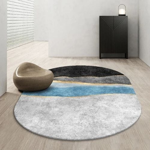 Tapis de Salon | Kilim Scandinave Abstrait Marbre - Tapinna® Doré Gris / Ovale / 60x90cm (Paillasson)