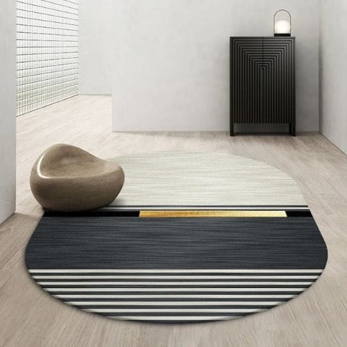 Tapis de Salon | Kilim Scandinave Abstrait - Tapinna® Doré Gris / Ovale / 60x90cm (Paillasson)