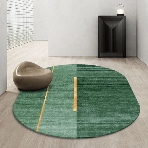 Tapis de Salon | Kilim Scandinave Abstrait - Tapinna® Doré Vert / Ovale / 60x90cm (Paillasson)