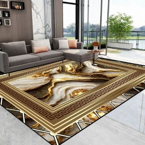 Tapis de Salon | Luxe Européen Marbre Abstrait Doré - Tapinna® Doré Marron / Rectangulaire / 60x90cm (Paillasson)