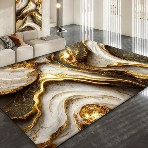 Tapis de Salon | Luxe Européen Marbre Abstrait Doré - Tapinna® Doré / Rectangulaire / 60x90cm (Paillasson)
