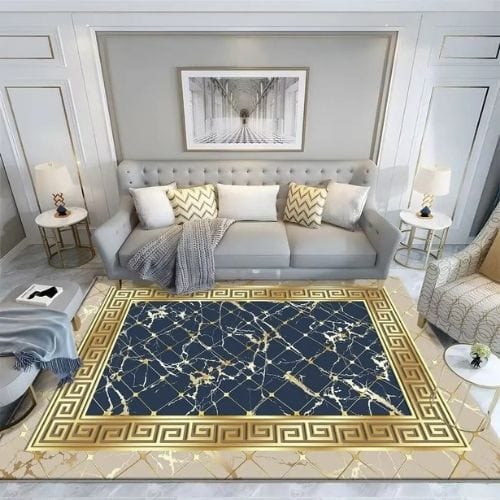 Tapis de Salon | Luxe - Tapinna® Doré Bleu / Rectangulaire / 60x90cm (Paillasson)