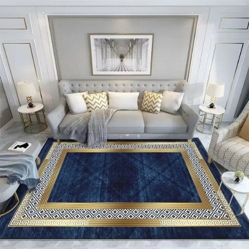 Tapis de Salon | Luxe - Tapinna® Doré Bleu / Rectangulaire / 60x90cm (Paillasson)