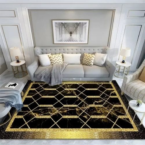 Tapis de Salon | Luxe - Tapinna® Doré Noir / Rectangulaire / 60x90cm (Paillasson)